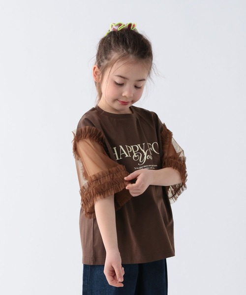 BAYFLOW（ベイフロー）の「[一枚でオシャレに決まる♪]チュールスリーブT(KIDS)（Tシャツ/カットソー・キッズ・ブラウン/ホワイト/チャコール・110cm/150cm/140cm/130cm/120cm）」の13枚目の写真