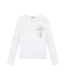 EYEER | Cross Logo Henley Neck Long Sleeve - White(Tシャツ/カットソー)