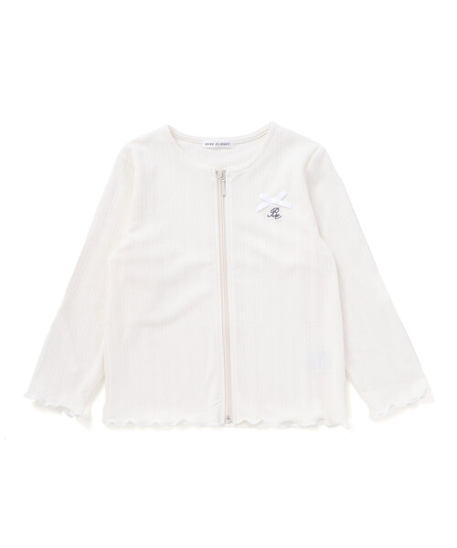 BeBe（ベベ）の「【UVカット・速乾】袖丈調節針抜きテレコ長袖ZIPカーディガン(90~130cm)（カーディガン/ボレロ・キッズ・オフホワイト/パープル・XS/L/M/S）」の2枚目の写真