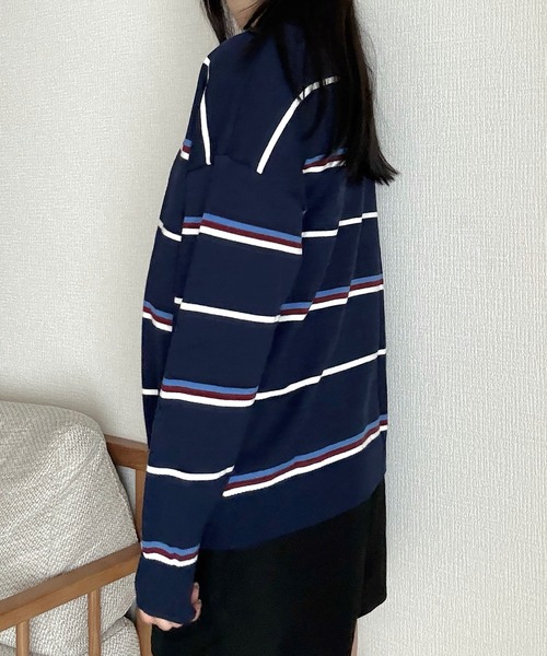Cham.(チャム)の「マルチボーダーニットポロ(ニット/セーター・レディース・グレー/ブラウン/ネイビー・F)」の16枚目の写真