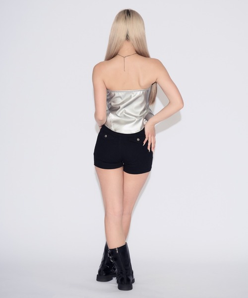 tinkerend(ティンカーエンド)の「Belted Faux Leather Tube Top / ベルト付きフェイクレザーチューブトップ カップ付(チューブトップ・レディース・ブラック/シルバー・FREE)」の22枚目の写真