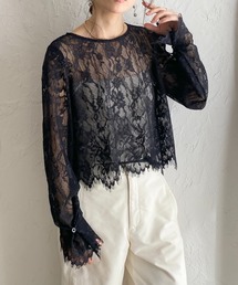 She's Closet（シーズクローゼット）の「長袖 シースルー/シアー スカラップレースブラウス 花柄トップス（シャツ/ブラウス）」