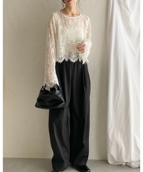 She's Closet(シーズクローゼット)の「長袖 シースルー/シアー スカラップレースブラウス 花柄トップス(シャツ/ブラウス・レディース・ブラック/アイボリー・FREE)」の11枚目の写真