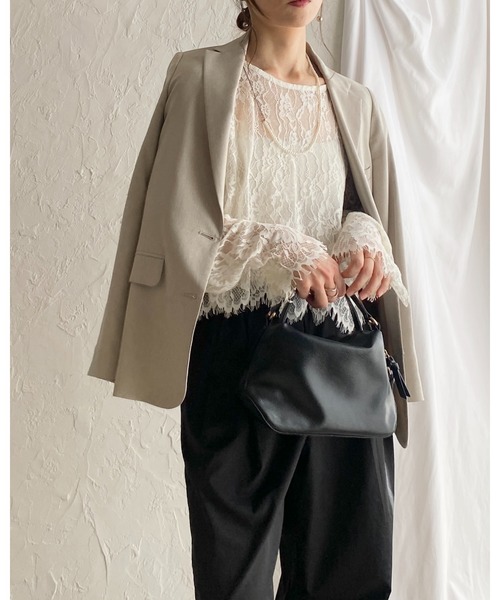She's Closet(シーズクローゼット)の「長袖 シースルー/シアー スカラップレースブラウス 花柄トップス(シャツ/ブラウス・レディース・ブラック/アイボリー・FREE)」の13枚目の写真