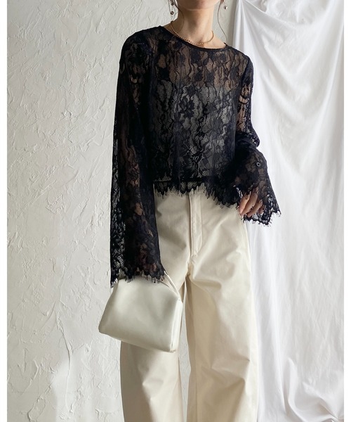 She's Closet(シーズクローゼット)の「長袖 シースルー/シアー スカラップレースブラウス 花柄トップス(シャツ/ブラウス・レディース・ブラック/アイボリー・FREE)」の17枚目の写真