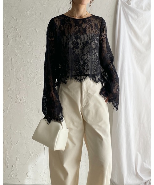 She's Closet(シーズクローゼット)の「長袖 シースルー/シアー スカラップレースブラウス 花柄トップス(シャツ/ブラウス・レディース・ブラック/アイボリー・FREE)」の19枚目の写真