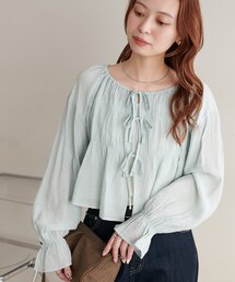 【WEB限定】シャーリングリボン楊柳ブラウス