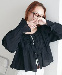【WEB限定】シャーリングリボン楊柳ブラウス