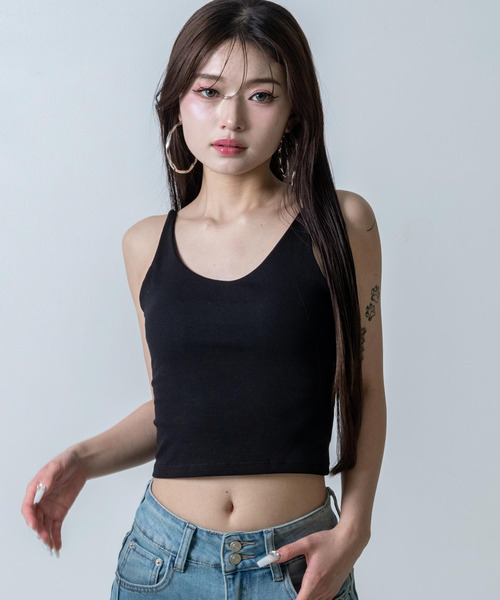 ANAP（アナップ）の「カップ付 クロップド バックオープン キャミソール（キャミソール・レディース・グレー/ブラック/ホワイト・F）」の9枚目の写真