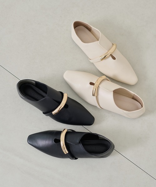 apres jour clair(アプレジュールクレア)の「【apres jour clair】ゴールドモチーフフラットシューズ(パンプス・レディース・アイボリー/ブラック・LARGE/SMALL/MEDIUM/X-LARGE)」の9枚目の写真