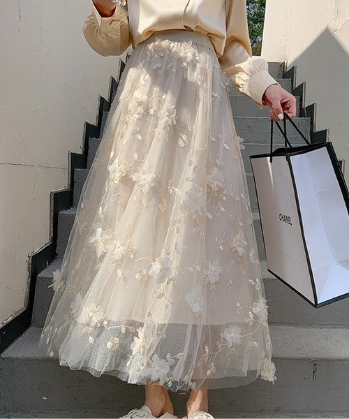 AMAJI（アマジ）の「刺繍チュールロングスカート（スカート・レディース・ネイビー/ホワイト/ピンク/ブルー/ブラック・FREE）」の9枚目の写真