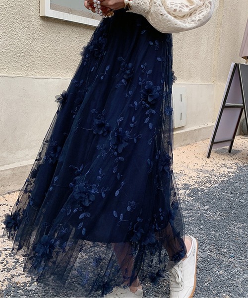 AMAJI（アマジ）の「刺繍チュールロングスカート（スカート・レディース・ネイビー/ホワイト/ピンク/ブルー/ブラック・FREE）」の11枚目の写真