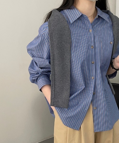 semplice(センプリチェ)の「ストライプ柄 オーバーサイズ シャツ(シャツ/ブラウス・レディース・ブルー/ホワイト・F)」の8枚目の写真