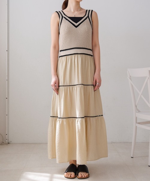 Bab(バブ)の「【S・Mサイズ展開】ニットドッキングティアードワンピース(ワンピース・レディース・ベージュ/ブラック/ライトグリーン・SMALL/MEDIUM)」の18枚目の写真