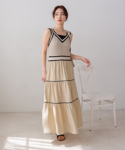 Bab(バブ)の「【S・Mサイズ展開】ニットドッキングティアードワンピース(ワンピース・レディース・ベージュ/ブラック/ライトグリーン・SMALL/MEDIUM)」の16枚目の写真