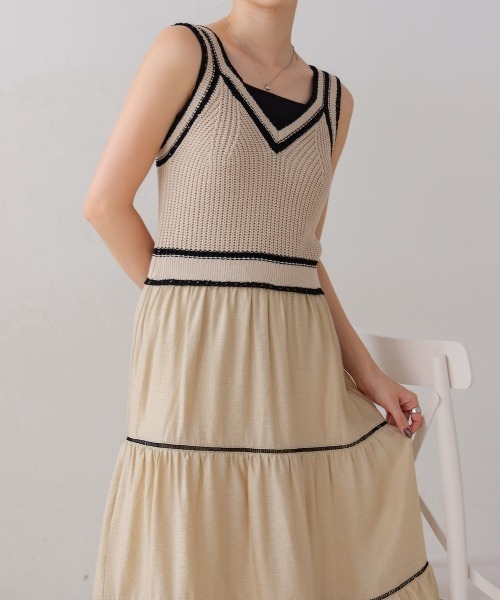Bab(バブ)の「【S・Mサイズ展開】ニットドッキングティアードワンピース(ワンピース・レディース・ベージュ/ブラック/ライトグリーン・SMALL/MEDIUM)」の22枚目の写真