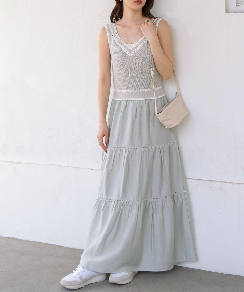 Bab(バブ)の「【S・Mサイズ展開】ニットドッキングティアードワンピース(ワンピース・レディース・ベージュ/ブラック/ライトグリーン・SMALL/MEDIUM)」の12枚目の写真