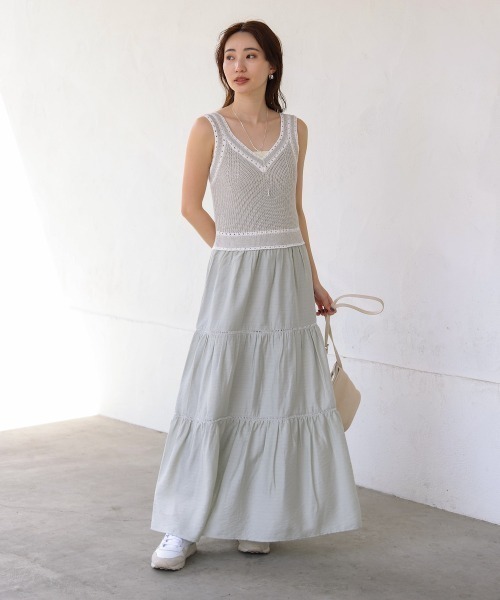 Bab(バブ)の「【S・Mサイズ展開】ニットドッキングティアードワンピース(ワンピース・レディース・ベージュ/ブラック/ライトグリーン・SMALL/MEDIUM)」の10枚目の写真