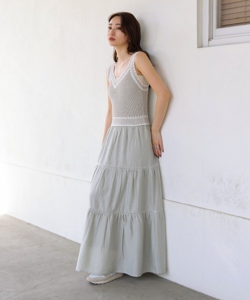 Bab(バブ)の「【S・Mサイズ展開】ニットドッキングティアードワンピース(ワンピース・レディース・ベージュ/ブラック/ライトグリーン・SMALL/MEDIUM)」の8枚目の写真