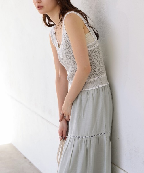 Bab(バブ)の「【S・Mサイズ展開】ニットドッキングティアードワンピース(ワンピース・レディース・ベージュ/ブラック/ライトグリーン・SMALL/MEDIUM)」の7枚目の写真