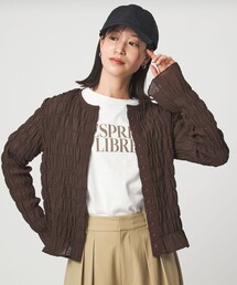 【WEB限定】<at ease>シアー サッカーライク クルーネック カーディガン