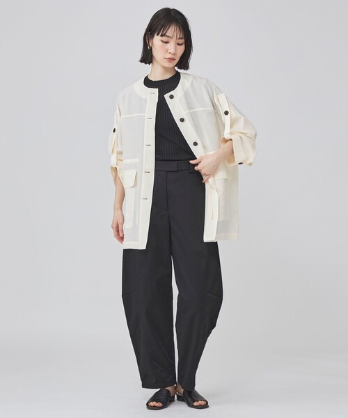 CAST:（キャストコロン）の「ロールアップシャツジャケット（ノーカラージャケット・レディース・オフホワイト/グレー系その他2/グリーン系その他7・M）」の15枚目の写真