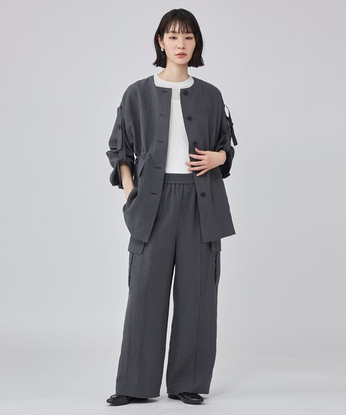 CAST:（キャストコロン）の「ロールアップシャツジャケット（ノーカラージャケット・レディース・オフホワイト/グレー系その他2/グリーン系その他7・M）」の14枚目の写真