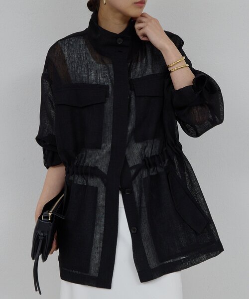 GALLARDAGALANTE(ガリャルダガランテ)の「【SACHIKOコラボ】シアーメッシュミリタリージャケット(ベスト・レディース・ブラック/モスグリーン・FREE)」の2枚目の写真