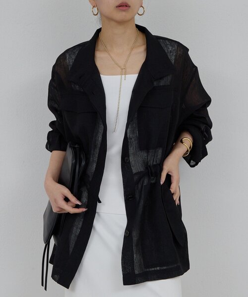 GALLARDAGALANTE(ガリャルダガランテ)の「【SACHIKOコラボ】シアーメッシュミリタリージャケット(ベスト・レディース・ブラック/モスグリーン・FREE)」の3枚目の写真