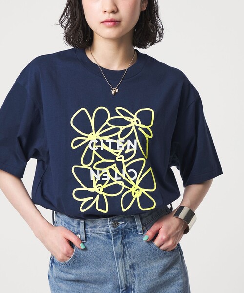 CITEN(シテン)の「<CITEN>ロゴフラワーT(Tシャツ/カットソー・レディース・ネイビー/ホワイト/ダークブラウン・FREE)」の5枚目の写真