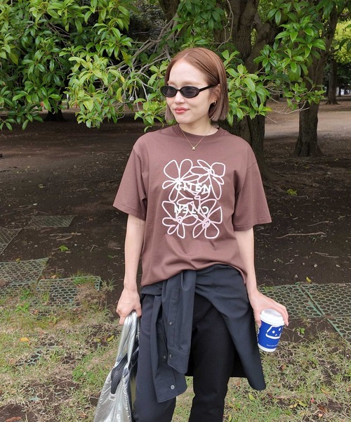 CITEN(シテン)の「<CITEN>ロゴフラワーT(Tシャツ/カットソー・レディース・ネイビー/ホワイト/ダークブラウン・FREE)」の9枚目の写真