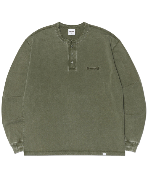 NOMANUAL(NOMANUAL)の「DAMAGED HENLEY NECK SHIRT - WASHED KHAKI(Tシャツ/カットソー・レディース・その他・MEDIUM/LARGE/X-LARGE/SMALL)」の1枚目の写真