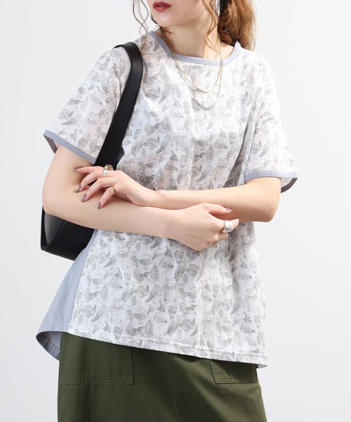 BRODIAEA(ブローディア)の「BRODIAEA リバティープリント鳥柄Tシャツ 日本製 半袖(Tシャツ/カットソー・レディース・ネイビー/イエロー/オフホワイト・40)」の11枚目の写真
