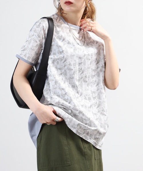 BRODIAEA(ブローディア)の「BRODIAEA リバティープリント鳥柄Tシャツ 日本製 半袖(Tシャツ/カットソー・レディース・ネイビー/イエロー/オフホワイト・40)」の12枚目の写真