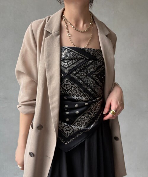 DouDou(ドゥドゥ)の「ペイズリー柄スカーフ(ストール/ショール・レディース・カーキ/ブラック・FREE)」の7枚目の写真