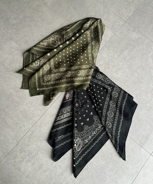 DouDou(ドゥドゥ)の「ペイズリー柄スカーフ(ストール/ショール・レディース・カーキ/ブラック・FREE)」の21枚目の写真