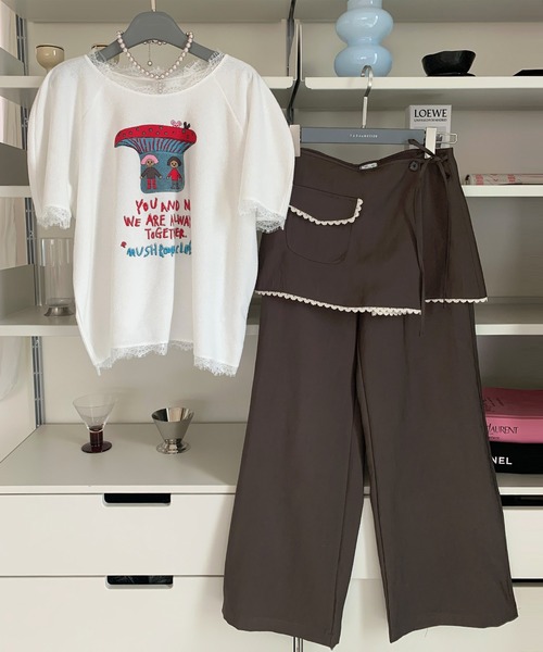 UNE MANSION(ユヌマンション)の「【UNE ORIGINAL】ラブリーレーストリミングレイヤードラップスカートパンツ(その他パンツ・レディース・ブラウン/ライトベージュ・SMALL/MEDIUM)」の12枚目の写真