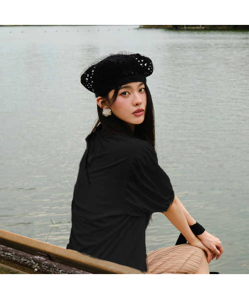 MER MER(メルメル)の「(2カラー) コットンバルーンTシャツ_ホワイト/ブラック(Tシャツ/カットソー・レディース・ホワイト/ブラック・FREE)」の2枚目の写真