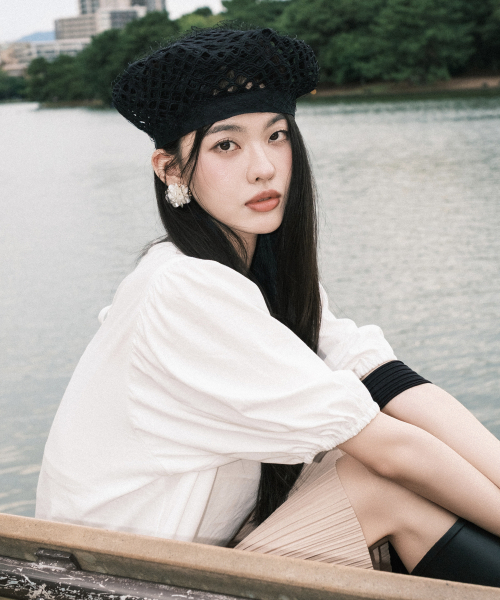 MER MER(メルメル)の「(2カラー) コットンバルーンTシャツ_ホワイト/ブラック(Tシャツ/カットソー・レディース・ホワイト/ブラック・FREE)」の6枚目の写真