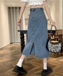 バックスリットロングデニムスカート