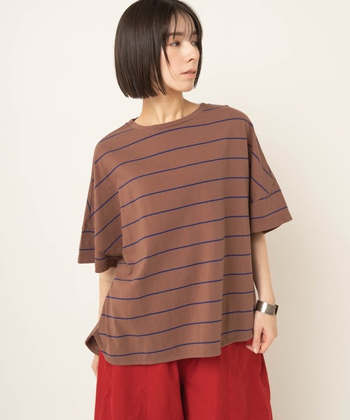 RNA-N(アールエヌエーエヌ)の「M2654 ボーダールーズT(Tシャツ/カットソー・レディース・ブラウン/ブラック×グリーン/ホワイト×ブラック/サックスブルー/キャメル/グレー/チョコ/ホワイト×レッド・FREE)」の17枚目の写真