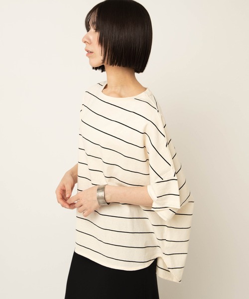 RNA-N(アールエヌエーエヌ)の「M2654 ボーダールーズT(Tシャツ/カットソー・レディース・ブラウン/ブラック×グリーン/ホワイト×ブラック/サックスブルー/キャメル/グレー/チョコ/ホワイト×レッド・FREE)」の13枚目の写真