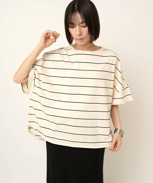RNA-N(アールエヌエーエヌ)の「M2654 ボーダールーズT(Tシャツ/カットソー・レディース・ブラウン/ブラック×グリーン/ホワイト×ブラック/サックスブルー/キャメル/グレー/チョコ/ホワイト×レッド・FREE)」の12枚目の写真