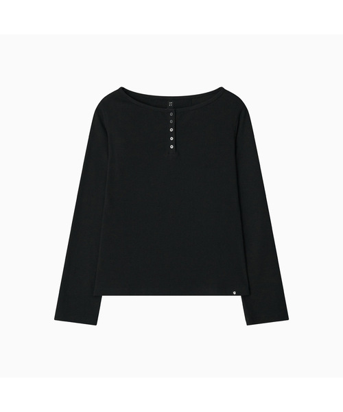 OHESHIO(オヘシオ)の「HENLEY NECK BUTTON LONG SLEEVE, BLACK(Tシャツ/カットソー・レディース・その他・FREE)」の1枚目の写真