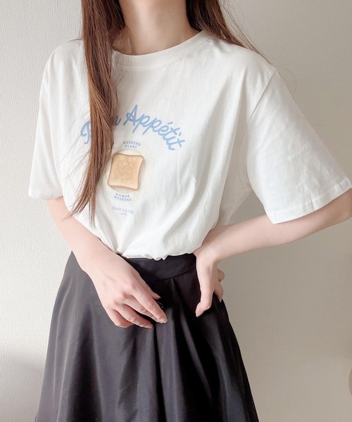 Nana（ナナ）の「トーストイラストプリントTシャツ（Tシャツ/カットソー・レディース・ホワイト・FREE）」の2枚目の写真