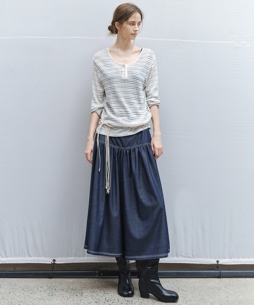 tageechita(タジチタ)の「【tageechita】ニュアンスボーダー Uネックロングスリーブトップス(Tシャツ/カットソー・レディース・ホワイト×ブルー/ホワイト×ブラック・L/M/S)」の8枚目の写真