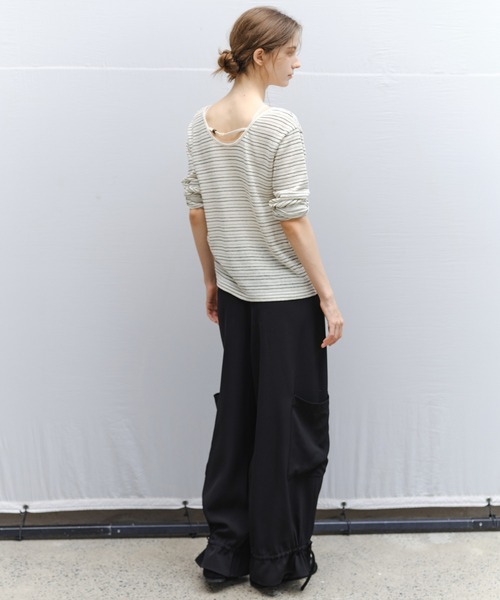 tageechita(タジチタ)の「【tageechita】ニュアンスボーダー Uネックロングスリーブトップス(Tシャツ/カットソー・レディース・ホワイト×ブルー/ホワイト×ブラック・L/M/S)」の10枚目の写真