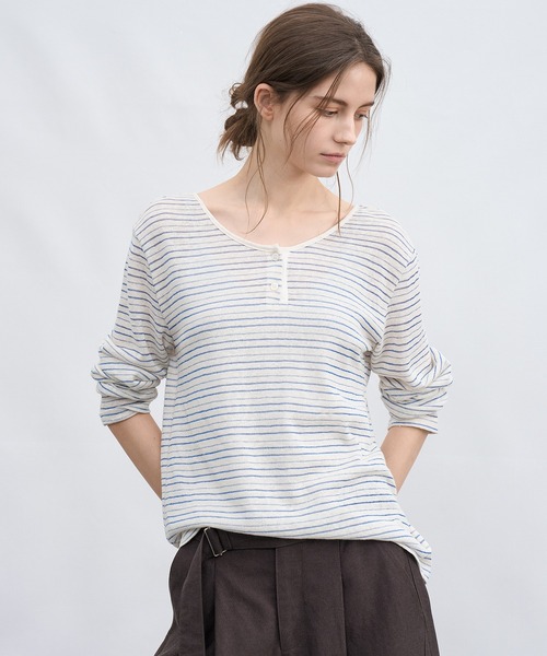 tageechita(タジチタ)の「【tageechita】ニュアンスボーダー Uネックロングスリーブトップス(Tシャツ/カットソー・レディース・ホワイト×ブルー/ホワイト×ブラック・L/M/S)」の14枚目の写真