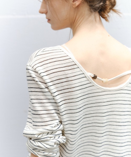 tageechita(タジチタ)の「【tageechita】ニュアンスボーダー Uネックロングスリーブトップス(Tシャツ/カットソー・レディース・ホワイト×ブルー/ホワイト×ブラック・L/M/S)」の17枚目の写真