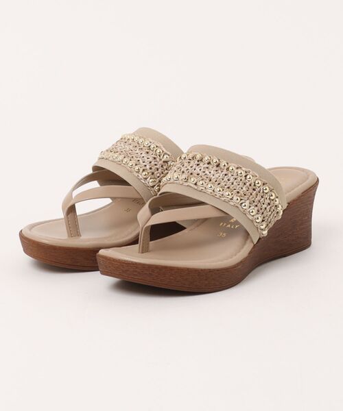 ITALIAN SHOEMAKERS（イタリアンシューメーカー）の「【ITALIAN SHOEMAKERS】ラウンドメタルウェッジヒールトングサンダル(962311)（サンダル・レディース・ブラウン/グレイッシュベージュ/ホワイト・36/37/38/35）」の3枚目の写真